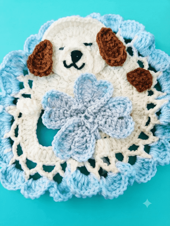 Crochet Puppy Floral Coaster