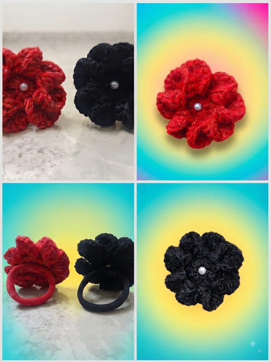 Flower Hair Tie (Red & Black)